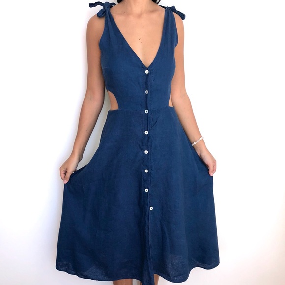 blue linen dress zara